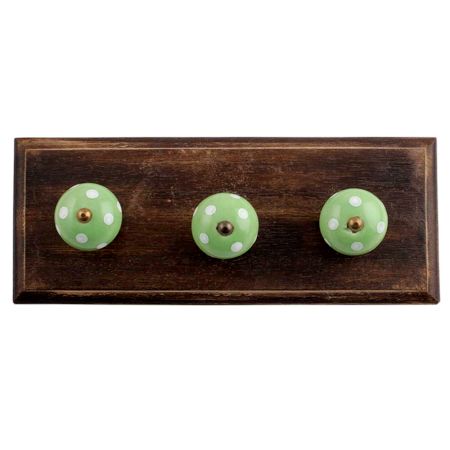 Pea Green White Dot Wooden Hooks